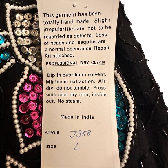 NWT Vintage Black Sequin Beaded Floral Jacket 100% Silk Size Large by Stenay - Picture 10 of 14